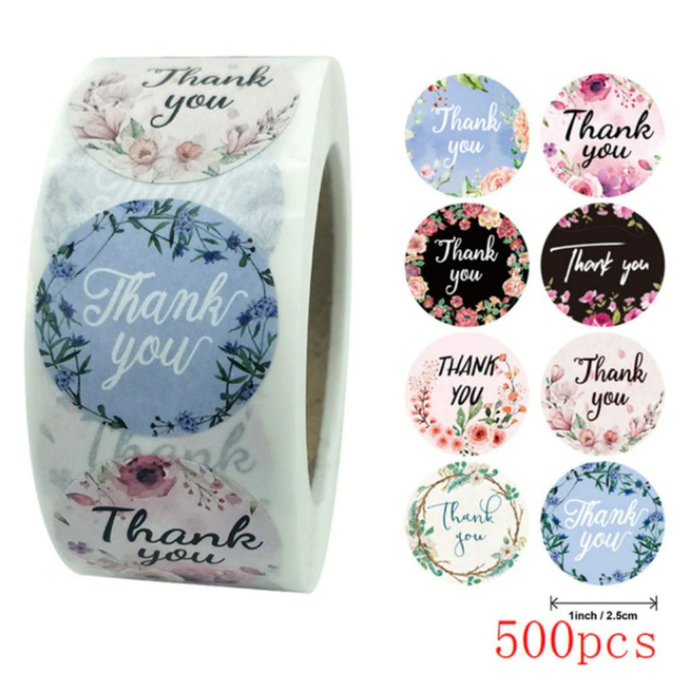 Thank You colorful floral Stickers - 500 pcs - NWT
